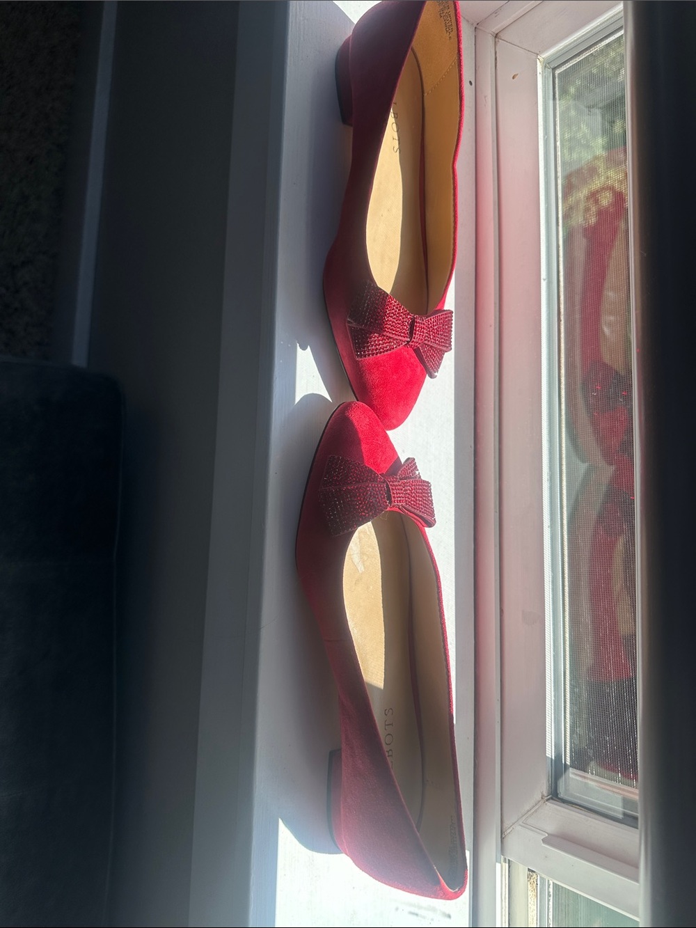 Talbots Red Suede Ballet Flats with Bow Accent